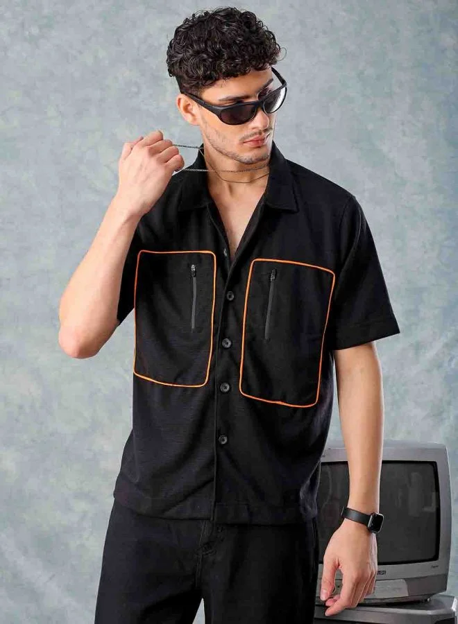 The Indian Garage Co Men Boxy Fit Solid Half Sleeves Cuban collar Street Wear Shirt