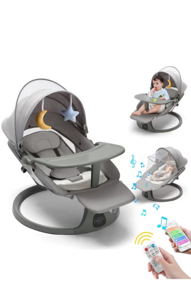 Bolivia's Electric Baby Swing for Infants - Adjustable Baby Rocker Footrest, 5 Speeds, 8 Lullabies, Adapter & Battery Operated, Bluetooth Support, Remote Control, Indoor & Outdoor Use, Gray  - Image 1