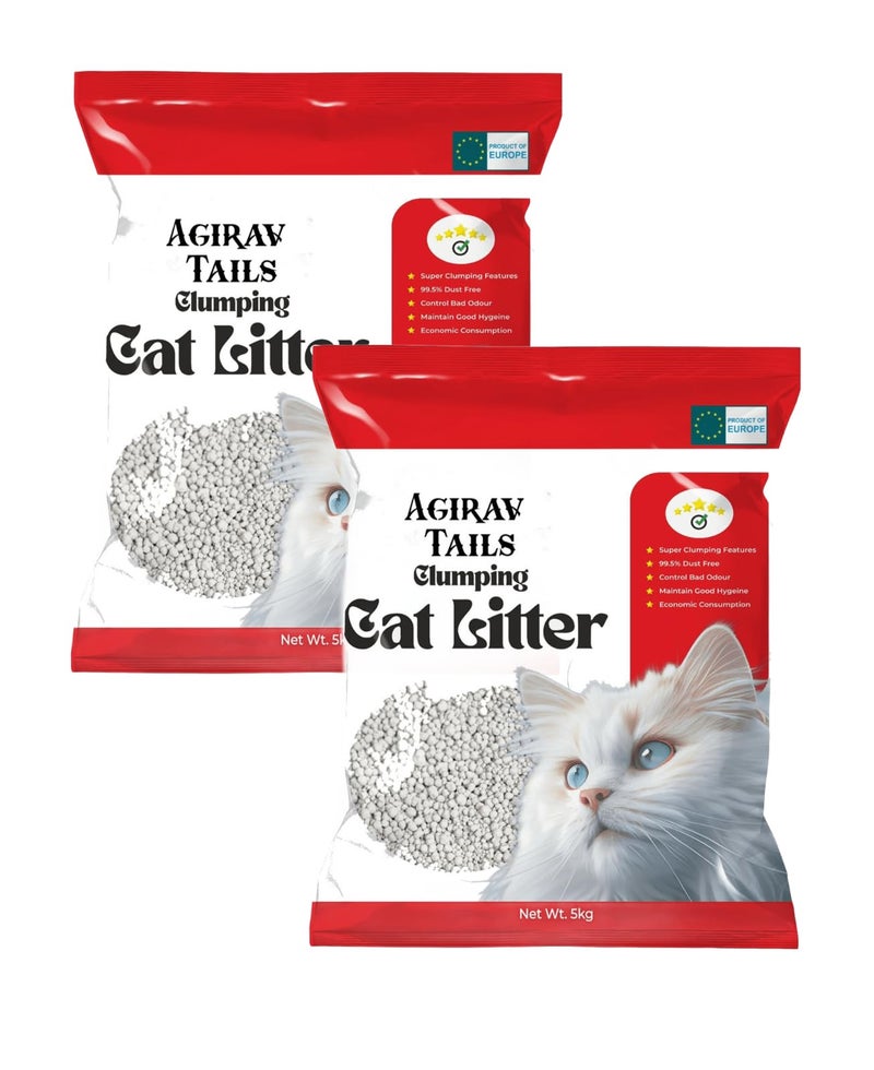 Agirav Tails Cat Litter - Premium Unscented w/Natural Ingredients - Low Dust Superior Odor Control - Hard Clumping Moisture Absorbing Clay Multi Cat Litter (10KG, Unscented) - Image 1