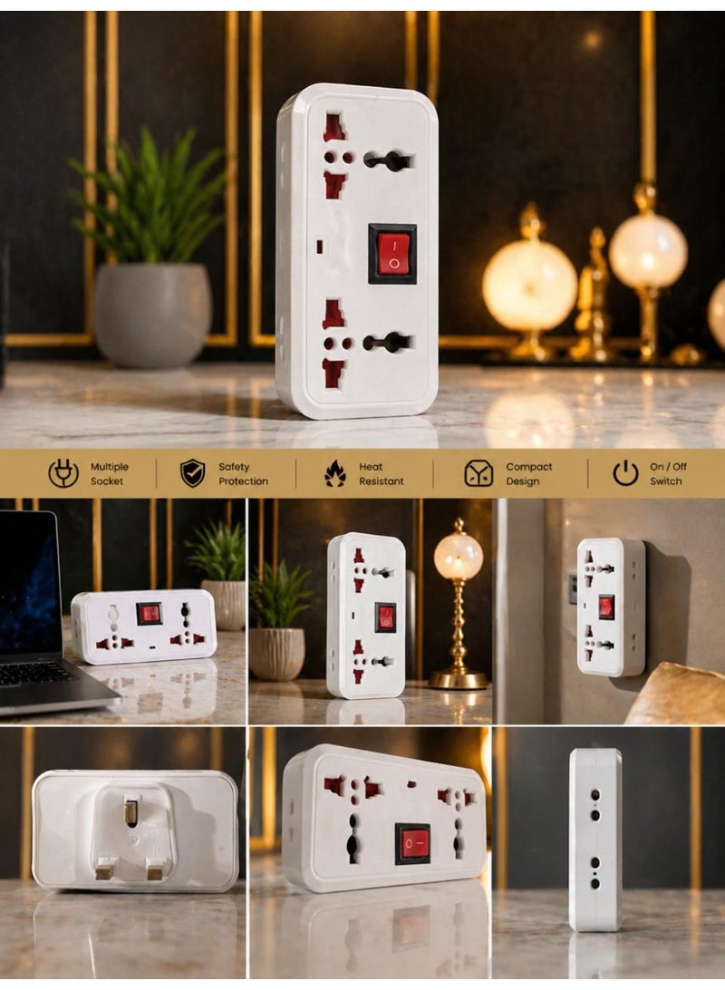 BKMax Universal Electrical 4 Way Power Adapter with Indicator Light UK Plug – 4 Outlet (2 UK 2 EU) Travel Multi-Purpose 3 Pin AC Power Extension Plug Socket Splitter Mains Wall Adaptor for KSA/UAE/EU/UK/US (White) - Image 2
