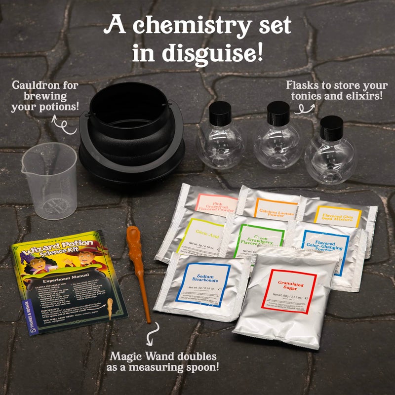 Thames & Kosmos Tasty Labs Wizard Potion Science Kit - Make 5 Magical Potions, Chemistry Experiments Safe to Drink, Includes Cauldron & Wand - Study Reactions, Polymers & More - Image 2