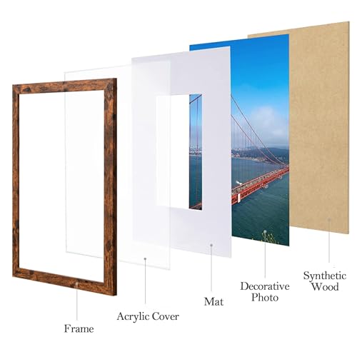 eletecpro 8x8 Picture Frames Set of 9 Classic Gallery Wall Frame Set Displays 4x4 Photo with Mat or 8x8 without Mat, Square Picture Frames Collage Wall Decor, Rustic Brown Modern Home Decor for - Image 2