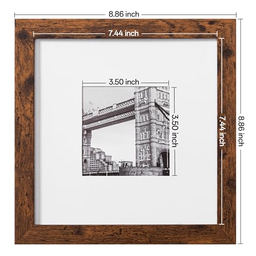 eletecpro 8x8 Picture Frames Set of 9 Classic Gallery Wall Frame Set Displays 4x4 Photo with Mat or 8x8 without Mat, Square Picture Frames Collage Wall Decor, Rustic Brown Modern Home Decor for - Image 3
