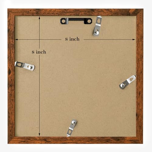 eletecpro 8x8 Picture Frames Set of 9 Classic Gallery Wall Frame Set Displays 4x4 Photo with Mat or 8x8 without Mat, Square Picture Frames Collage Wall Decor, Rustic Brown Modern Home Decor for - Image 4