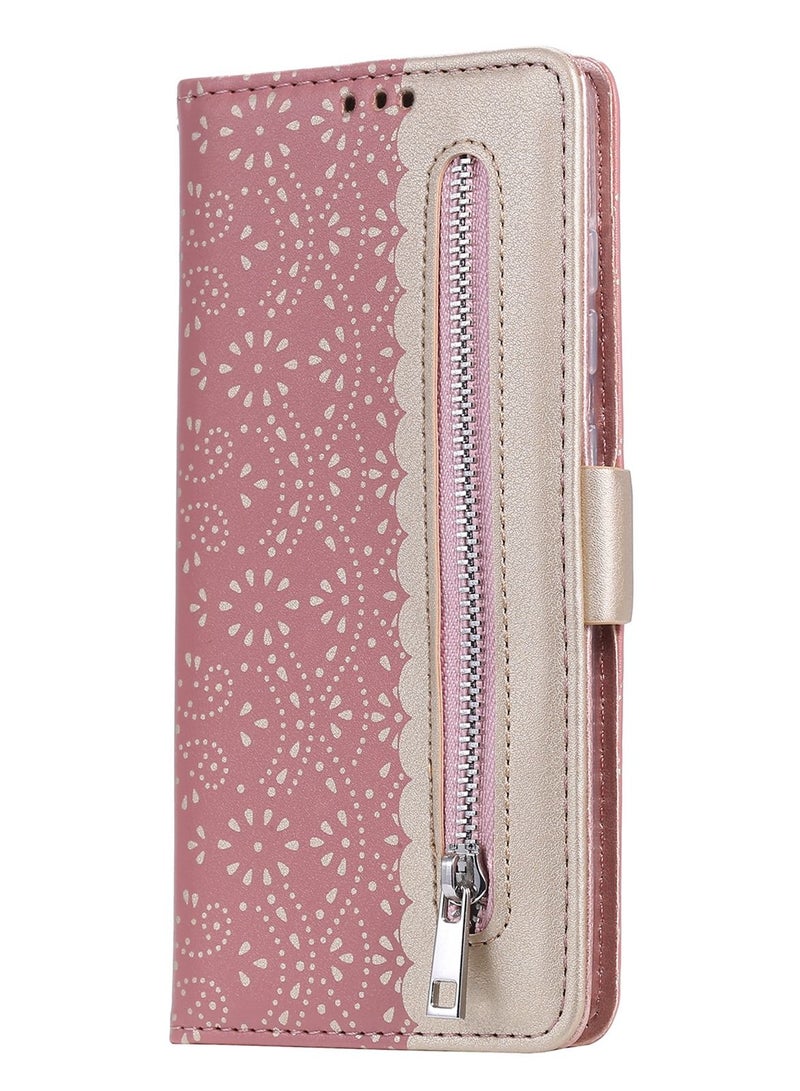 Suteni Lace Zipped Protective Leather Flip Cover Card Slots Phone Case for iPhone - Image 1