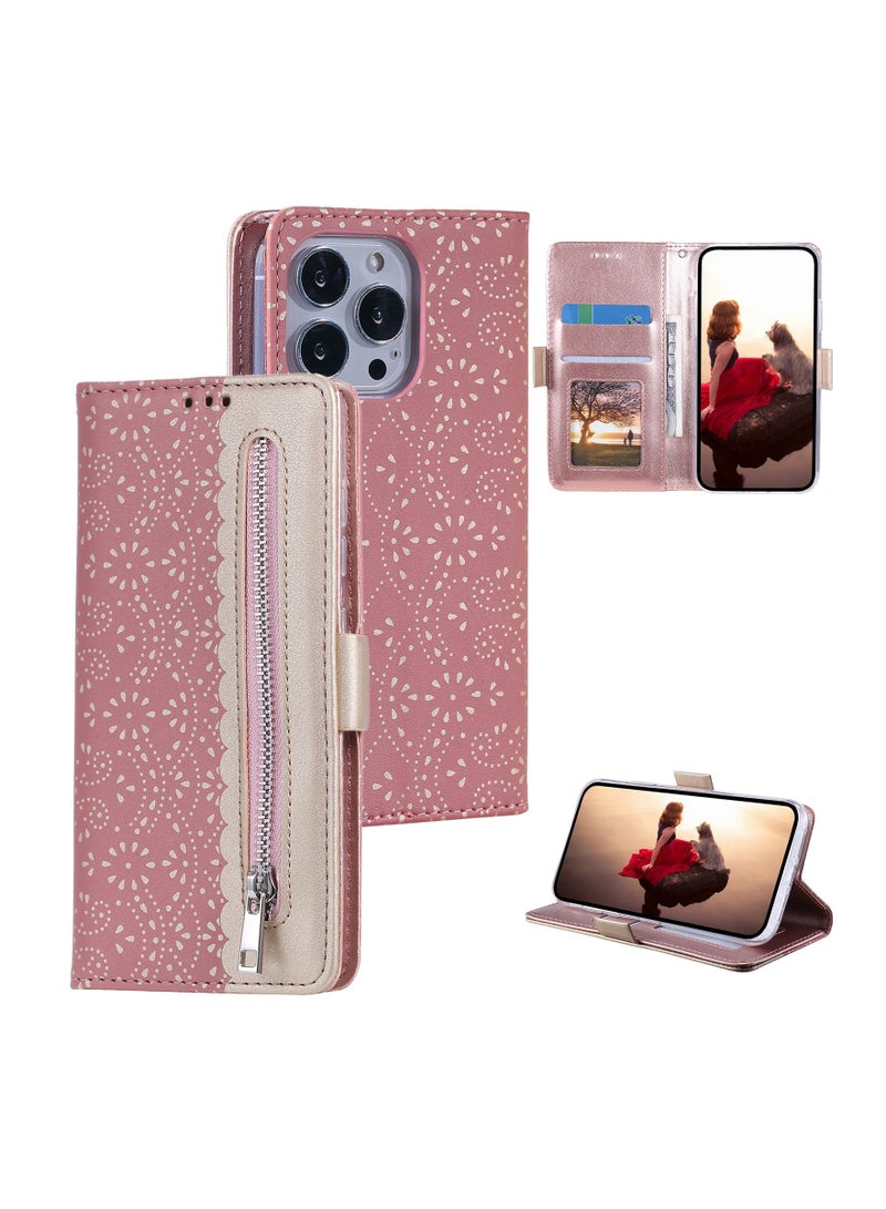 Suteni Lace Zipped Protective Leather Flip Cover Card Slots Phone Case for iPhone - Image 3