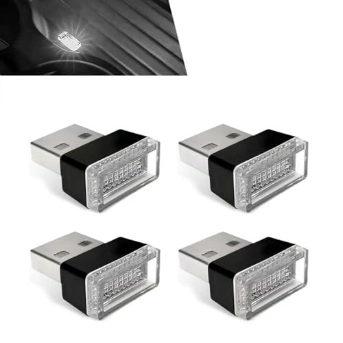 winterrock 4PCS USB LED Car Interior Atmosphere Lamp, Portable Mini USB LED Light, Plug-in USB Decor Night Light, Auto LED Ambient Lighting Kit, Universal Interior Accessories for Vehicle (White) - Image 1