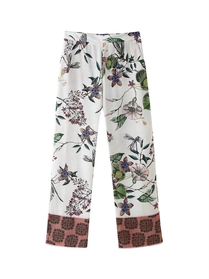 New Women'S Clothing Zr Flower Printed Kimono Top Flower Pants Suit - Image 4