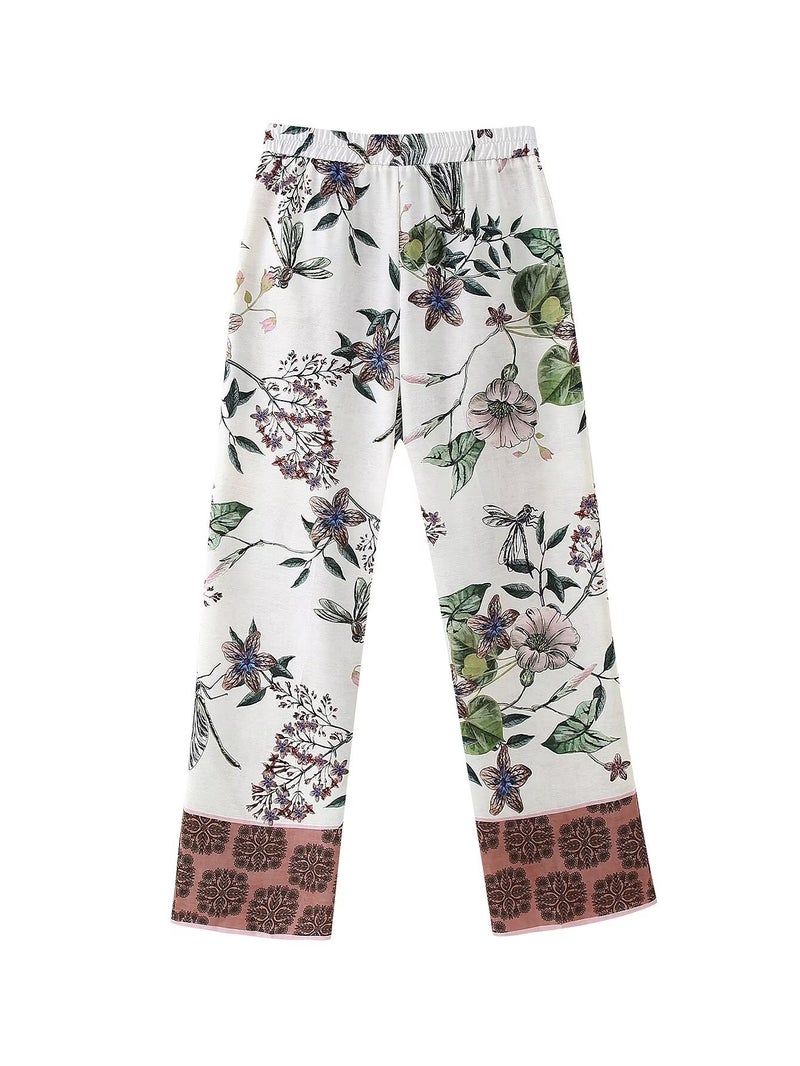 New Women'S Clothing Zr Flower Printed Kimono Top Flower Pants Suit - Image 5