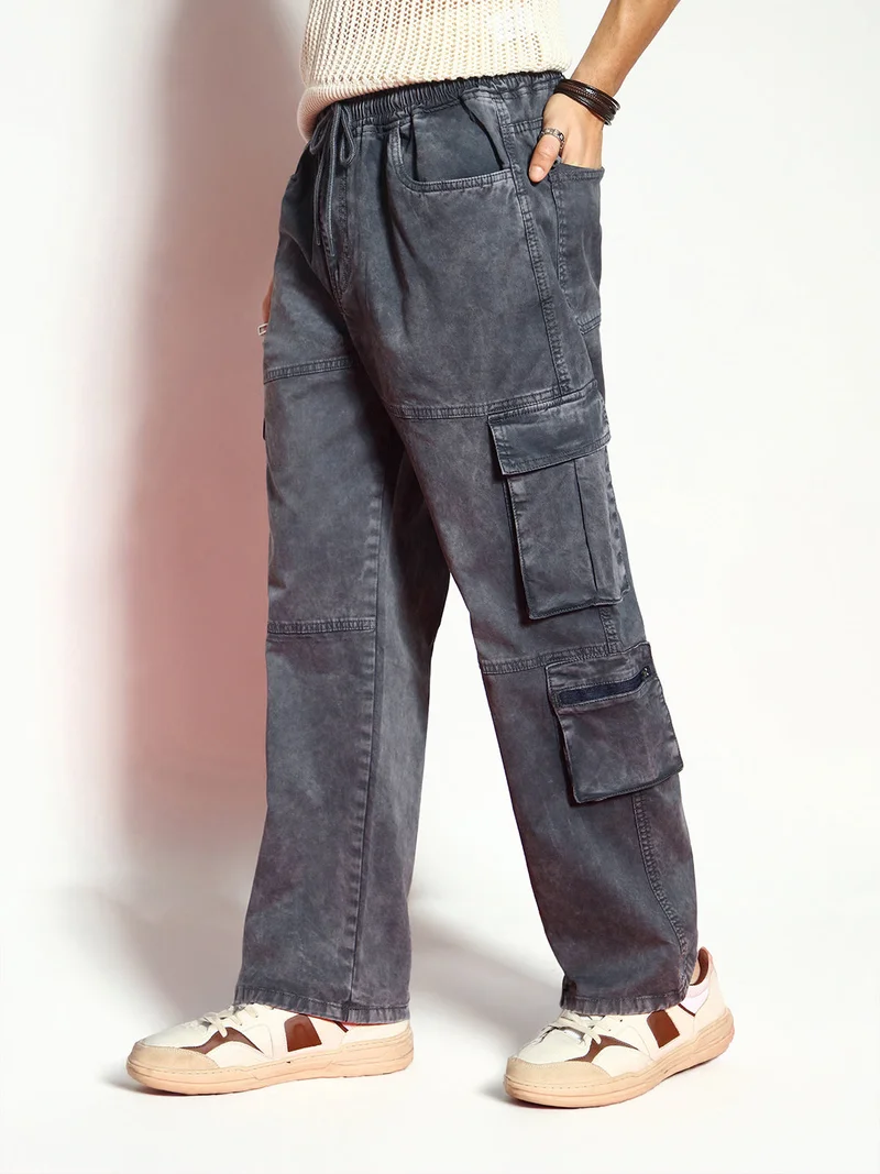 Urbano Fashion  Urbano Fashion Men's Grey Loose Baggy Fit Travel Cargo Jeans with 8 Pockets Stretchable for Men | Best Price UAE