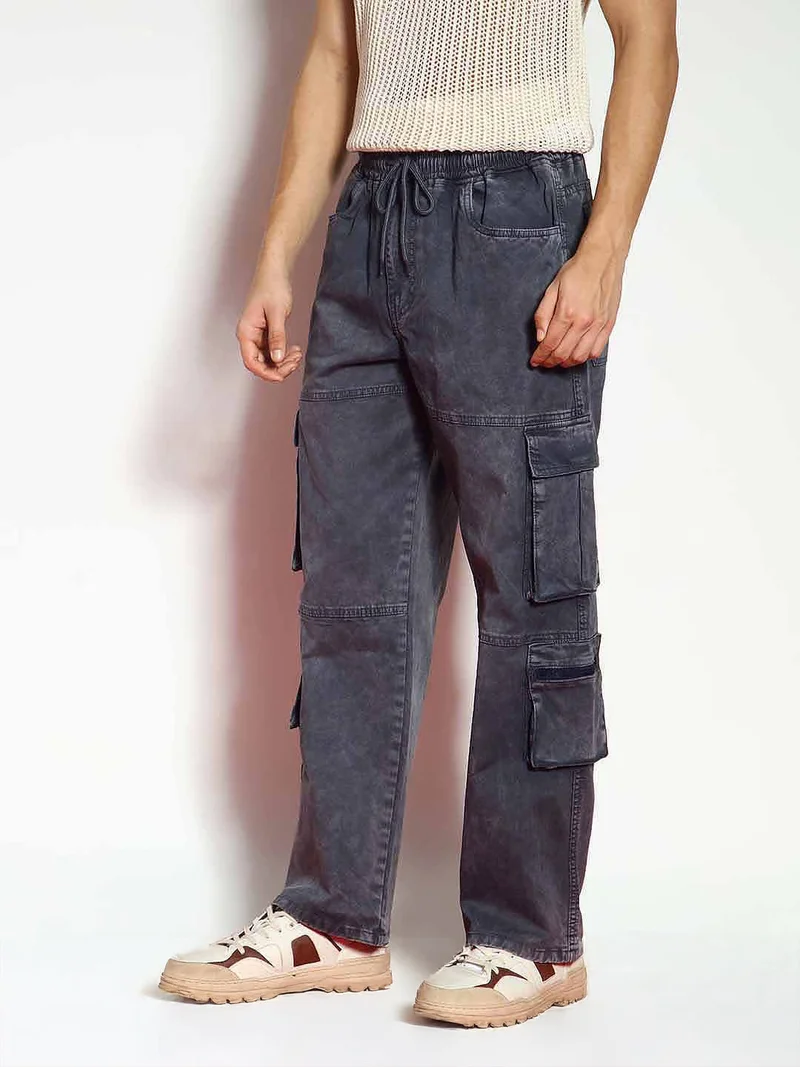 Urbano Fashion  Urbano Fashion Men's Grey Loose Baggy Fit Travel Cargo Jeans with 8 Pockets Stretchable for Men | Best Price UAE