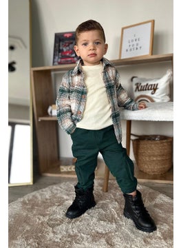 Miniğimin Cicileri My Little Ones Plaid Shirt 3 Piece Baby Boy Set - Green  - Image 1