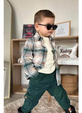 Miniğimin Cicileri My Little Ones Plaid Shirt 3 Piece Baby Boy Set - Green  - Image 2