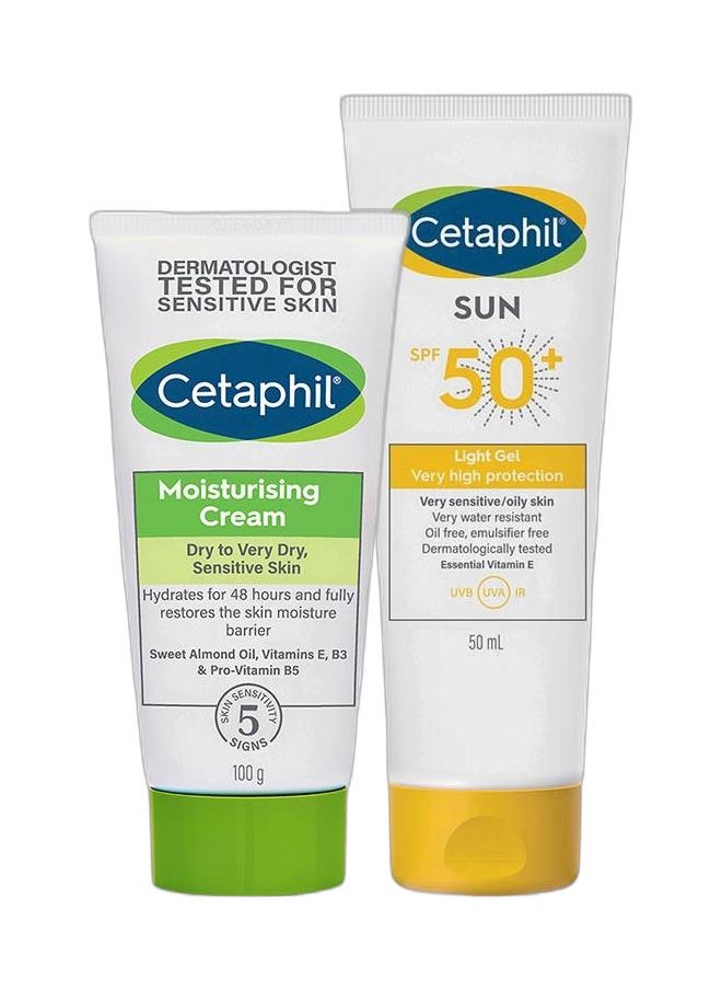 Cetaphil Moisturizing Cream Dry To Very Dry, Sensitive Skin 100grams + Sun Spf 50+ Light Gel, Moisturizer Sunscreen, Sensitive Skin, Very High Protection And Very Water Resistent, Unscented 50ml  - Image 1