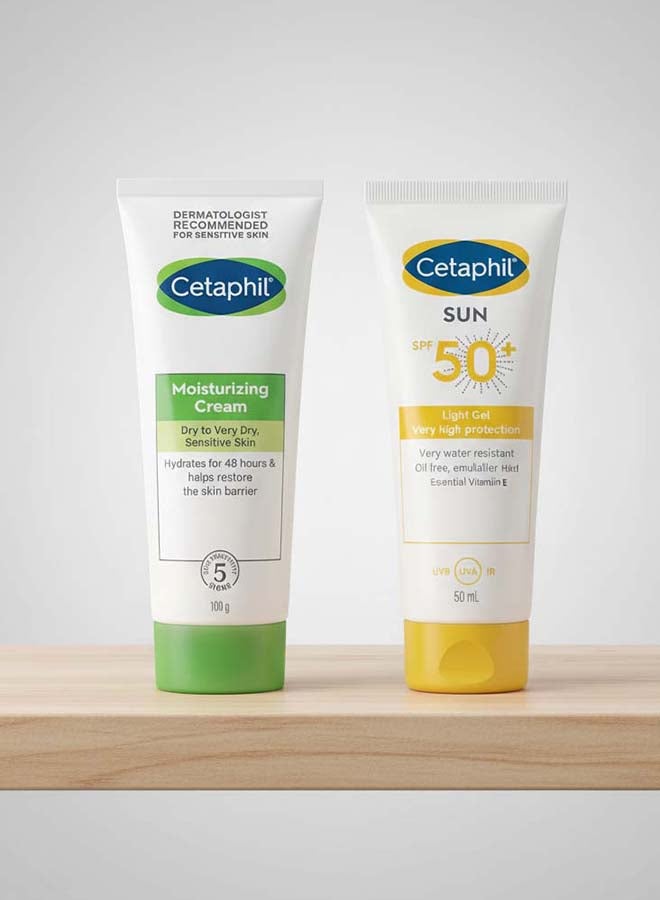 Cetaphil Moisturizing Cream Dry To Very Dry, Sensitive Skin 100grams + Sun Spf 50+ Light Gel, Moisturizer Sunscreen, Sensitive Skin, Very High Protection And Very Water Resistent, Unscented 50ml - Image 1