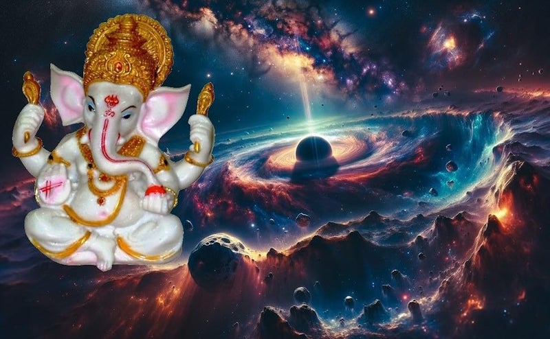 Lightahead The Blessing. A White & Gold Statue of Lord Ganesh Ganpati Elephant Hindu God Made from Marble Powder - Image 4