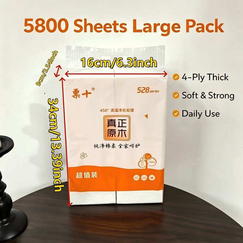 1 Pack Individually Wrapped 5800 Sheets Double Row Hanging Bottom Tissue 4 Layers Thick Virgin Wood Pulp for Facial Cleaning Household Toilet Paper and Kitchen Napkins - Image 1
