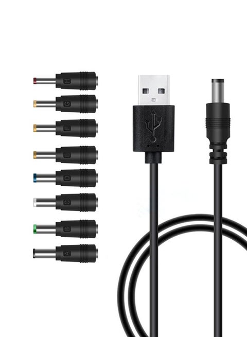 Universal 5V USB to DC 5V Power Cord 5.5 2.1 mm Plug Connector Tip Jack Charging Cable with 8 Connector Tips