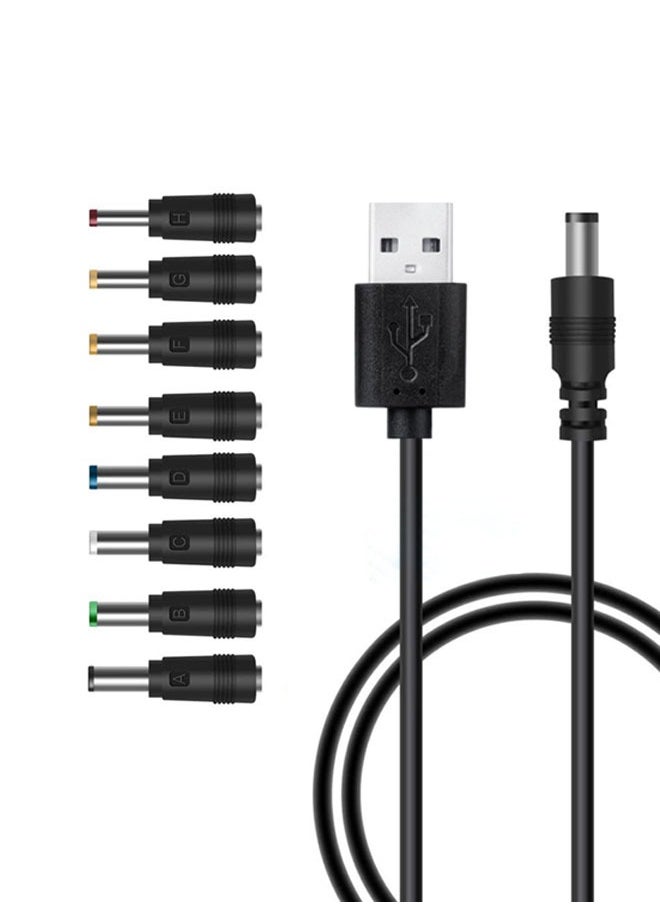 SJet Universal 5V USB to DC 5V Power Cord 5.5 2.1 mm Plug Connector Tip Jack Charging Cable with 8 Connector Tips  - Image 1