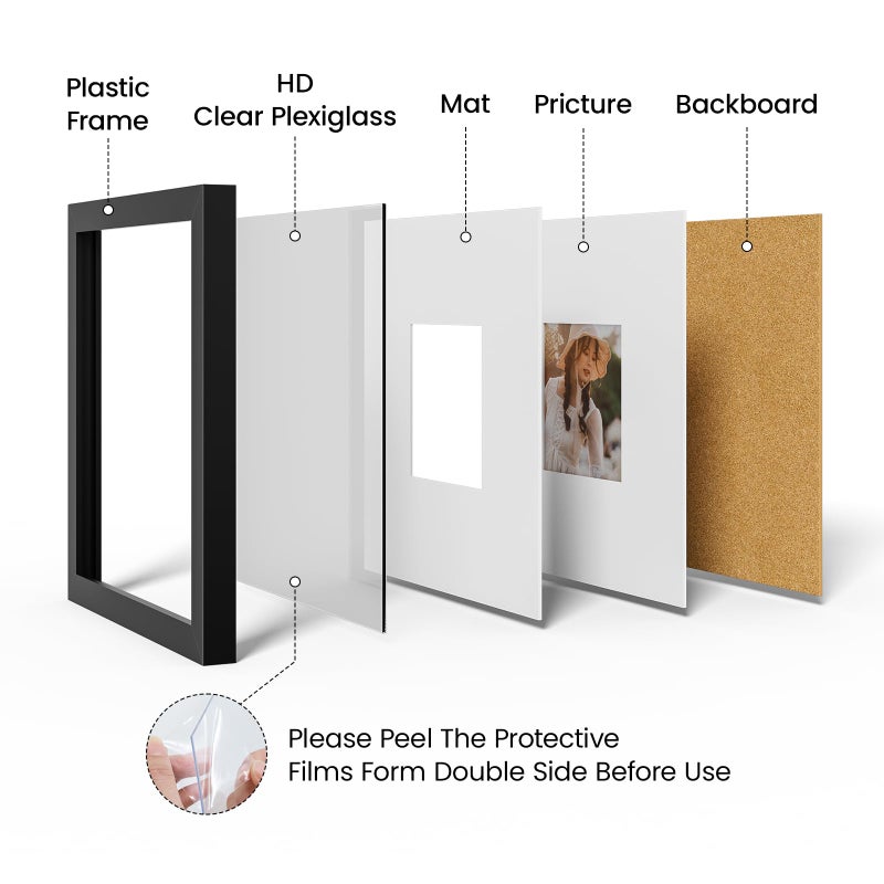 Heimlove 10x10 إطارات الصور مع حصيرة لعرض مجموعة صور 8 × 8 من 5 إطار صور بلاستيكي سوداء للحصول على شهادة دبلوم الملصق ووثائق مع مجموعة إطار معرض المعرض - Image 5