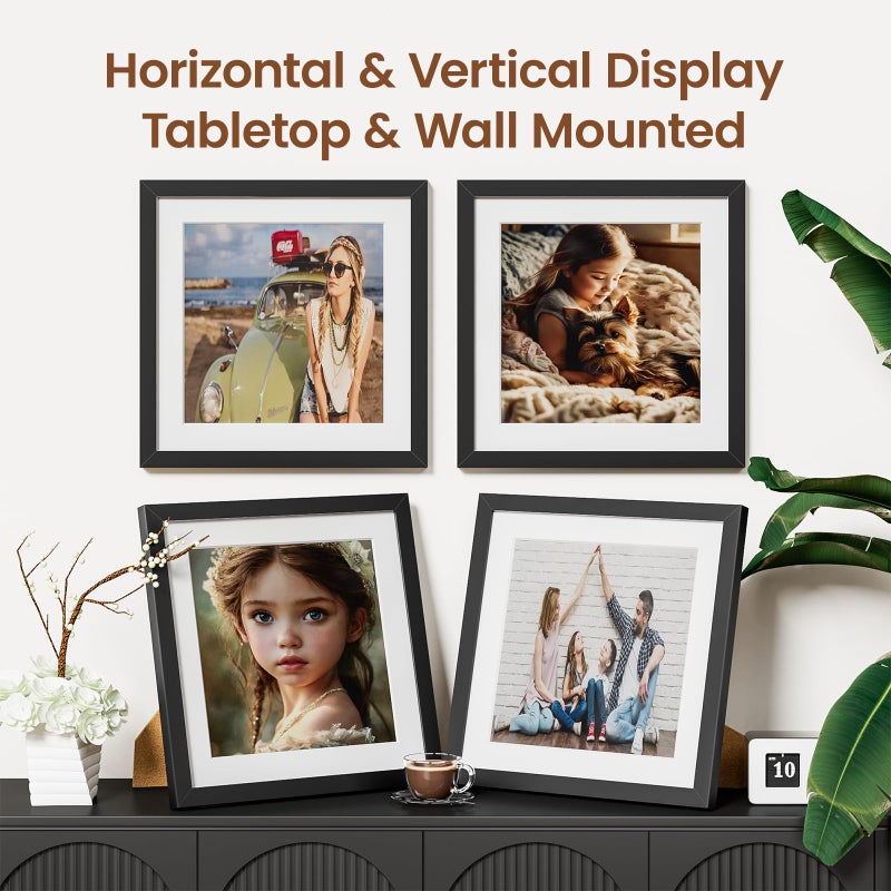Heimlove 10x10 إطارات الصور مع حصيرة لعرض مجموعة صور 8 × 8 من 5 إطار صور بلاستيكي سوداء للحصول على شهادة دبلوم الملصق ووثائق مع مجموعة إطار معرض المعرض - Image 2
