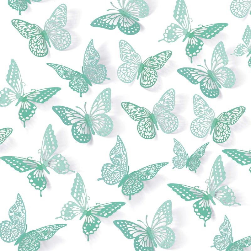 SAOROPEB 3D Butterfly Wall Decor 48 Pcs 4 Styles 3 Sizes, Butterfly Birthday Decorations&Butterfly Party Decorations&Butterfly Cake Decorations-Removable (Pale Turquoise) - Image 1