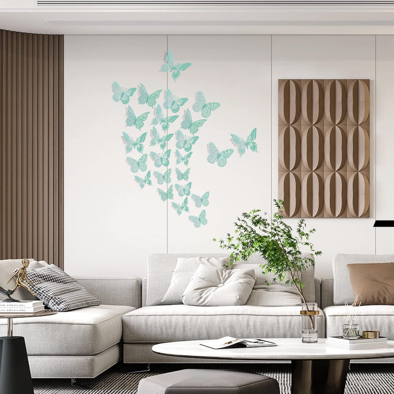 SAOROPEB 3D Butterfly Wall Decor 48 Pcs 4 Styles 3 Sizes, Butterfly Birthday Decorations&Butterfly Party Decorations&Butterfly Cake Decorations-Removable (Pale Turquoise) - Image 2