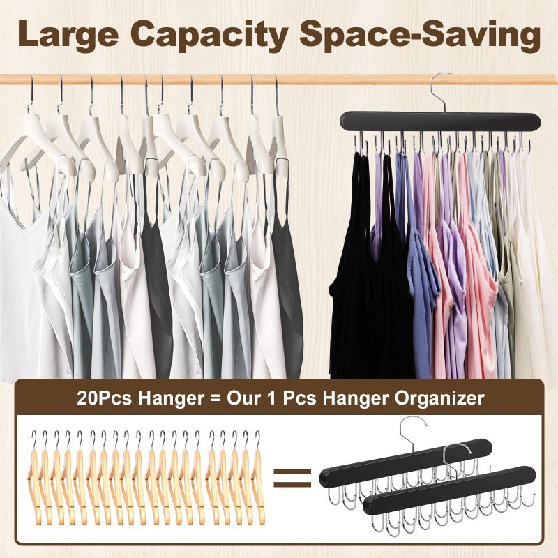 Xtujcya 2 Pack Tank Top Hanger, 40 Hooks Large Capacity Bra Hanger for Closet Organizers & Storage, Bra Organizer Closet, Tank Top Hangers Space Saving for Sports Bras, Tank Top (Black, 2 Pack) - Image 3