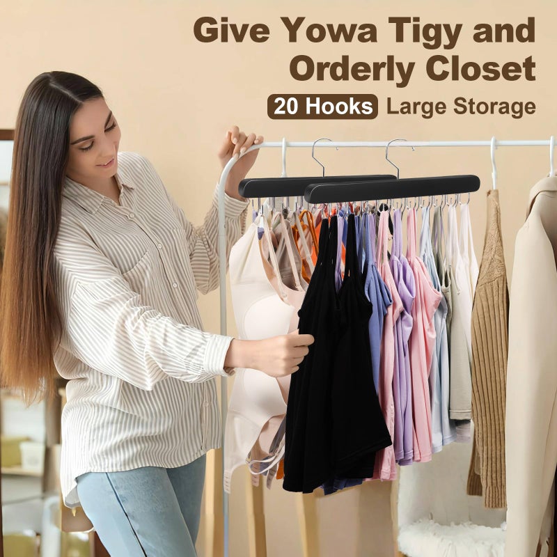 Xtujcya 2 Pack Tank Top Hanger, 40 Hooks Large Capacity Bra Hanger for Closet Organizers & Storage, Bra Organizer Closet, Tank Top Hangers Space Saving for Sports Bras, Tank Top (Black, 2 Pack) - Image 5
