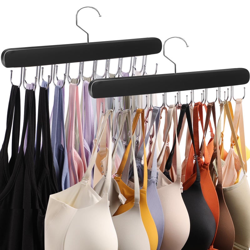 Xtujcya 2 Pack Tank Top Hanger, 40 Hooks Large Capacity Bra Hanger for Closet Organizers & Storage, Bra Organizer Closet, Tank Top Hangers Space Saving for Sports Bras, Tank Top (Black, 2 Pack) - Image 1