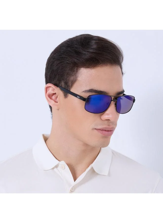 Lee Cooper Men's Polarized Sunglasses Black Frame Blue Mirror Mirror Lens 64mm  - LC1203C03