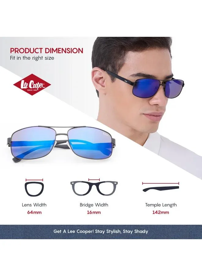 Lee Cooper Men's Polarized Sunglasses Black Frame Blue Mirror Mirror Lens 64mm  - LC1203C03