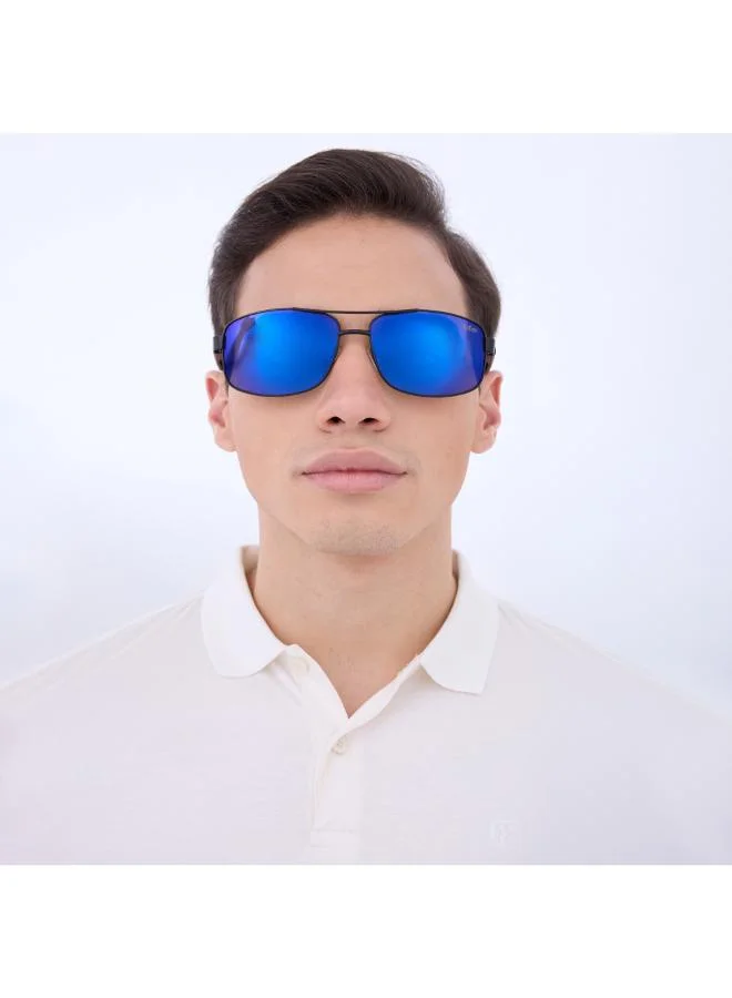 Lee Cooper Men's Polarized Sunglasses Black Frame Blue Mirror Mirror Lens 64mm  - LC1203C03