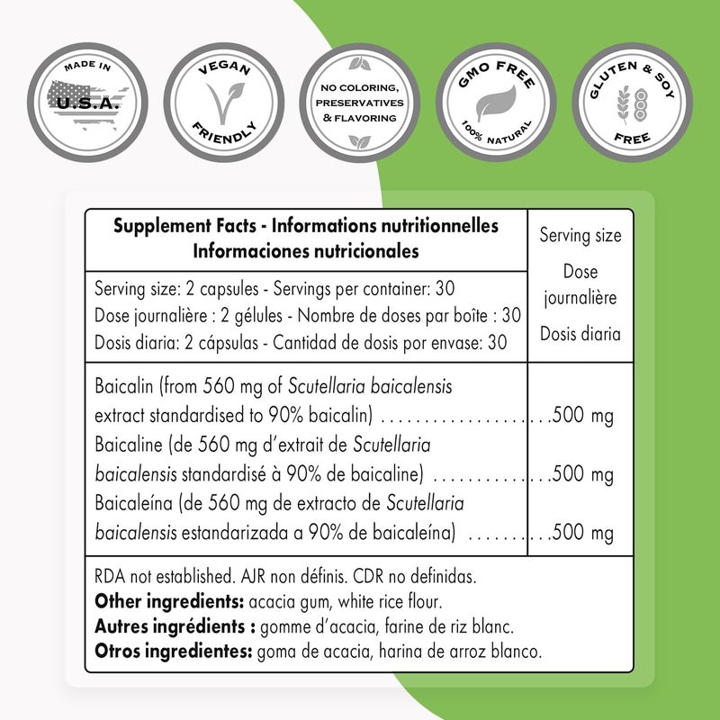 Supersmart - 90% Baicalin 500mg per Day (Scutellaria Baicalensis) - Chinese Skullcap Extract Supplement | Non-GMO & Gluten Free - 60 Vegetarian Capsules - Image 3