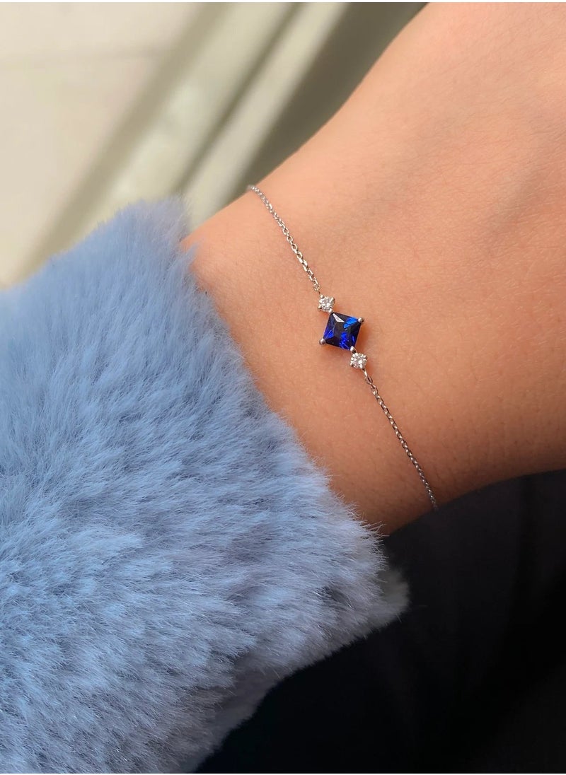 Artsy Silver - Blue sapphire stone bracelet - Silver - Image 1