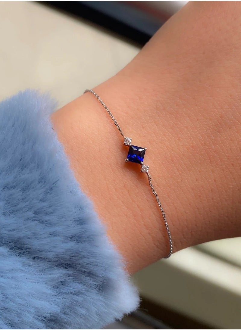 Artsy Silver - Blue sapphire stone bracelet - Silver - Image 1