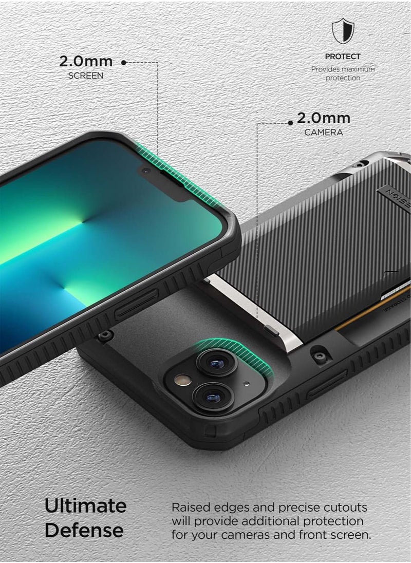 VRS Design - Damda Glide Pro iPhone 14 Plus Case Cover Wallet with Semi Automatic Credit Card Holder Slot (3-4 Cards) - Black Groove - Image 1