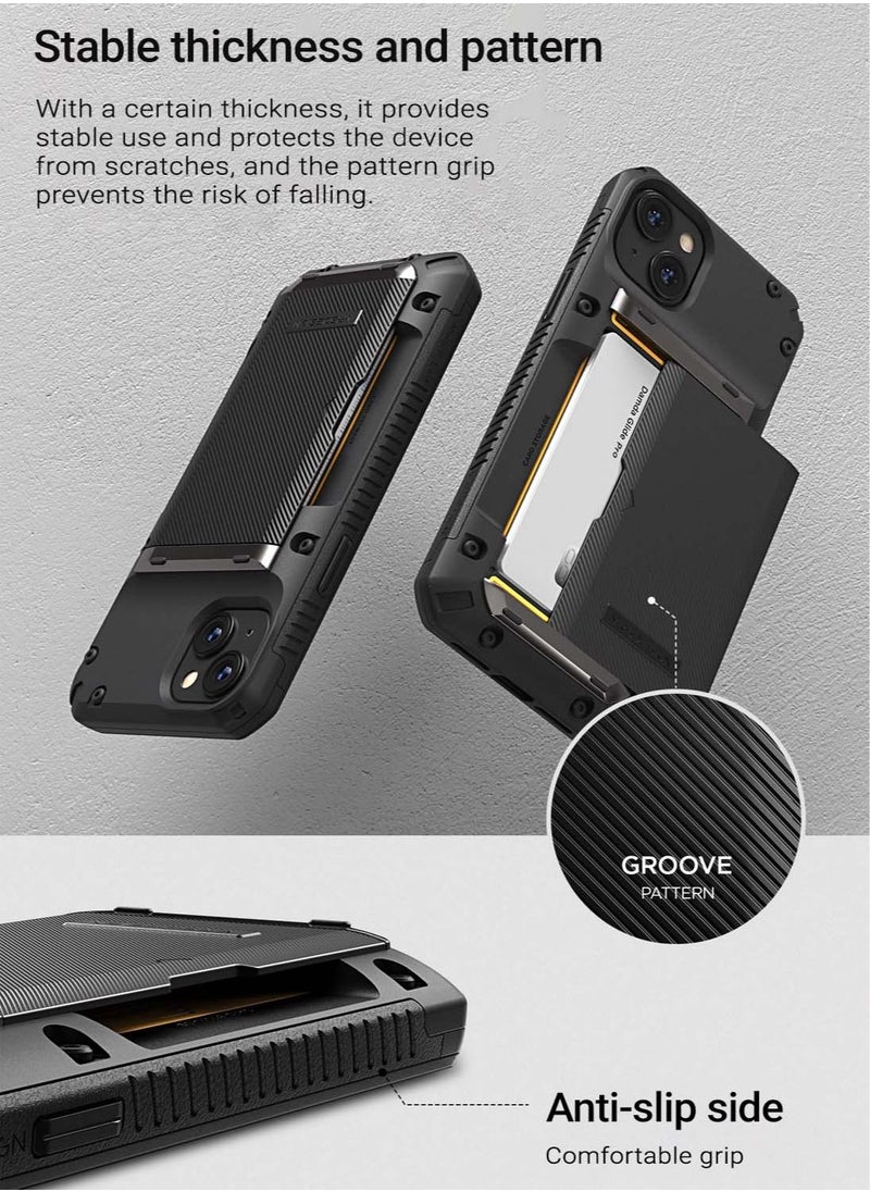 VRS Design - Damda Glide Pro iPhone 14 Plus Case Cover Wallet with Semi Automatic Credit Card Holder Slot (3-4 Cards) - Black Groove - Image 1