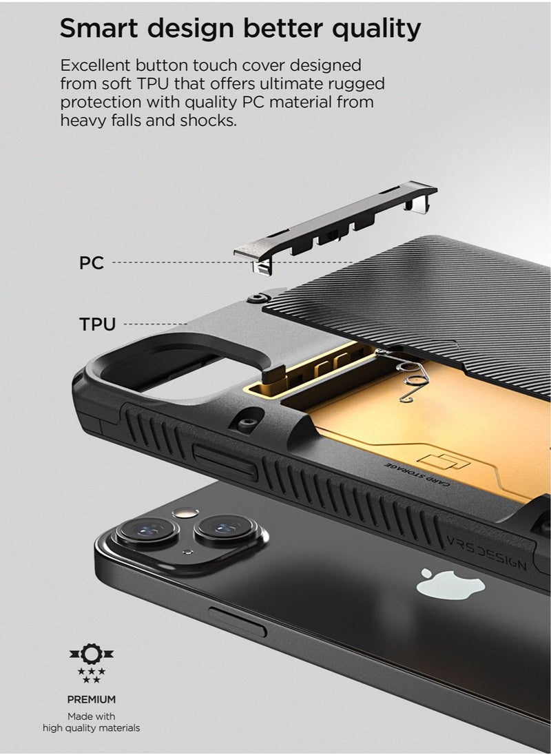 VRS Design - Damda Glide Pro iPhone 14 Plus Case Cover Wallet with Semi Automatic Credit Card Holder Slot (3-4 Cards) - Black Groove - Image 1