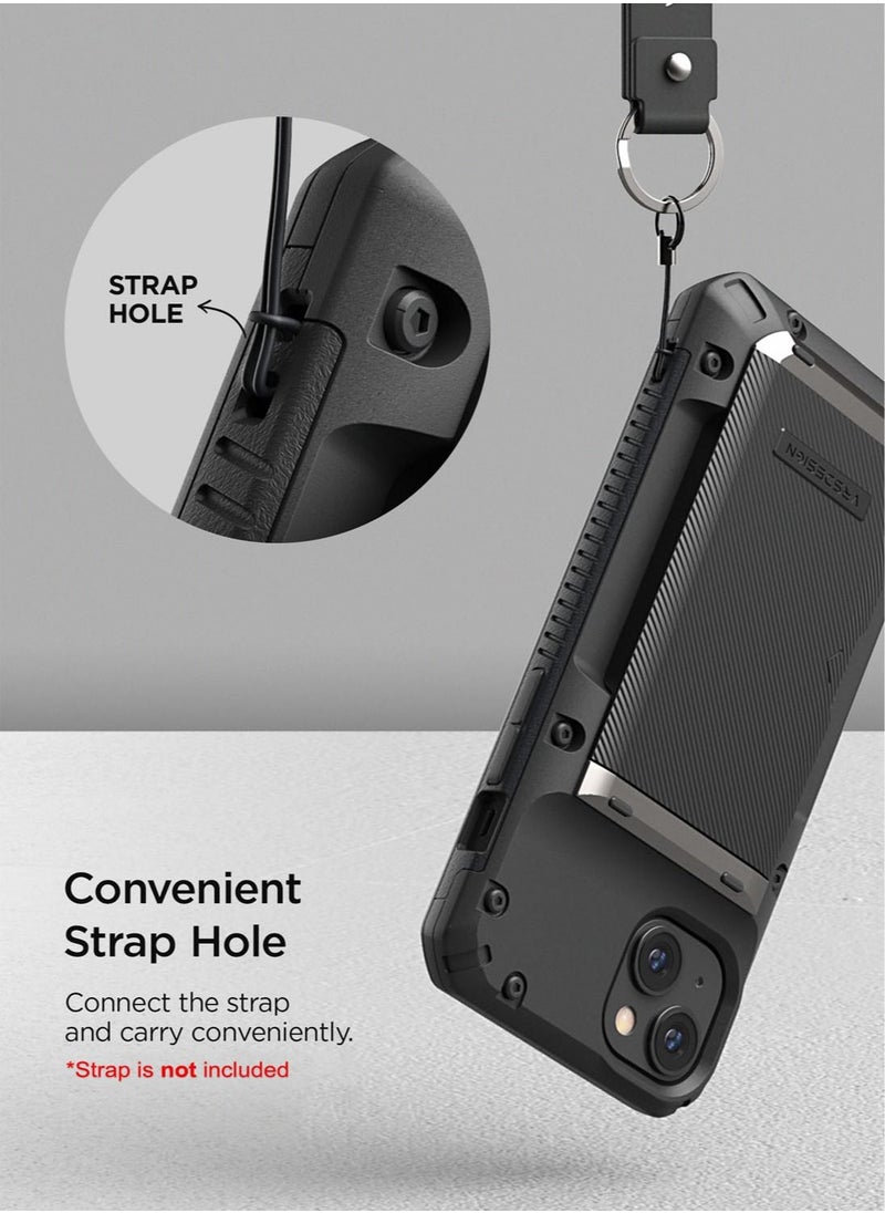 VRS Design - Damda Glide Pro iPhone 14 Plus Case Cover Wallet with Semi Automatic Credit Card Holder Slot (3-4 Cards) - Black Groove - Image 1