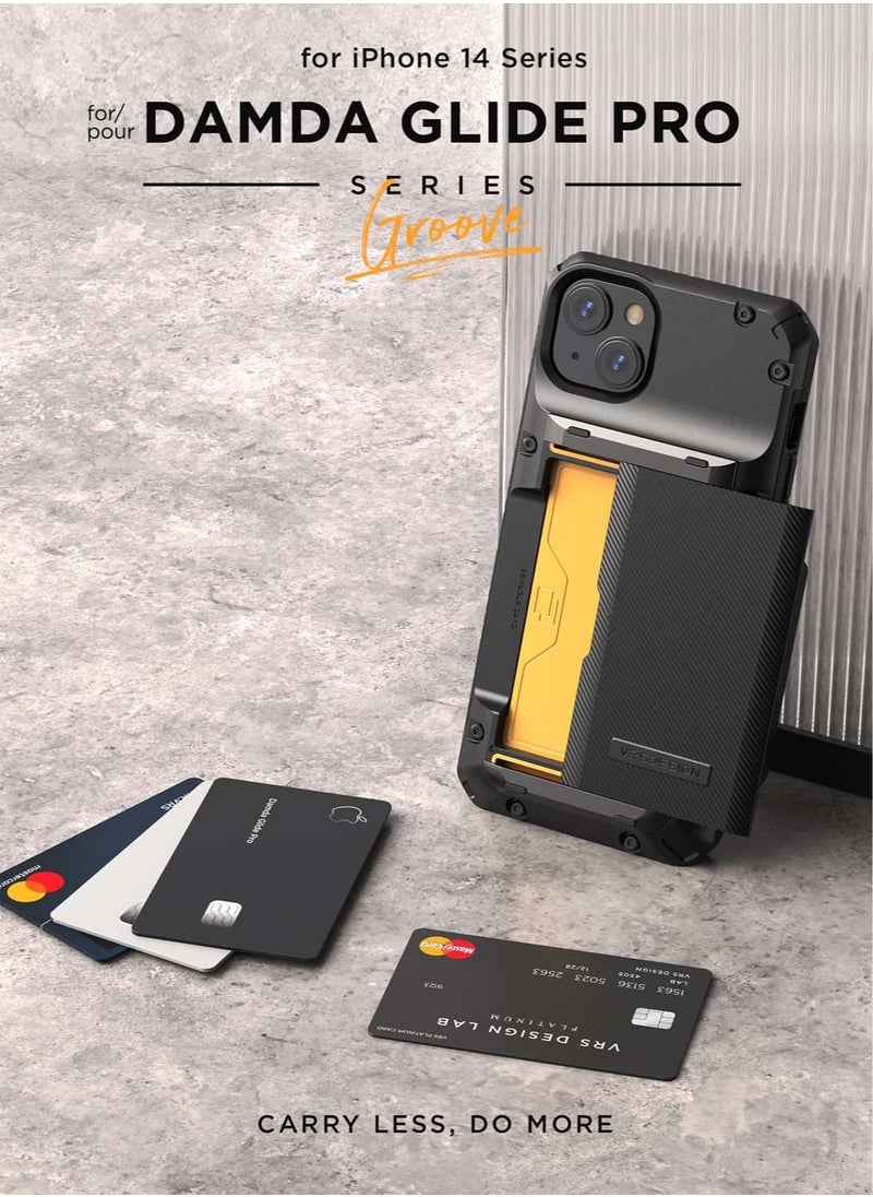 VRS Design - Damda Glide Pro iPhone 14 Plus Case Cover Wallet with Semi Automatic Credit Card Holder Slot (3-4 Cards) - Black Groove - Image 1