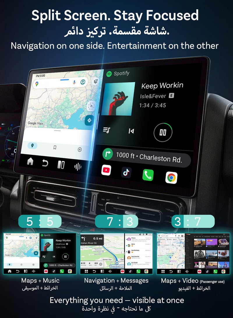 OTTOCAST P3 Pro AI Box YouTube, Netflix, Tiktok, Google Play, 8+128GB, Wireless CarPlay & Android Auto, AI Assistant, Cloud SIM, Split Screen, HDMI Output - Image 4