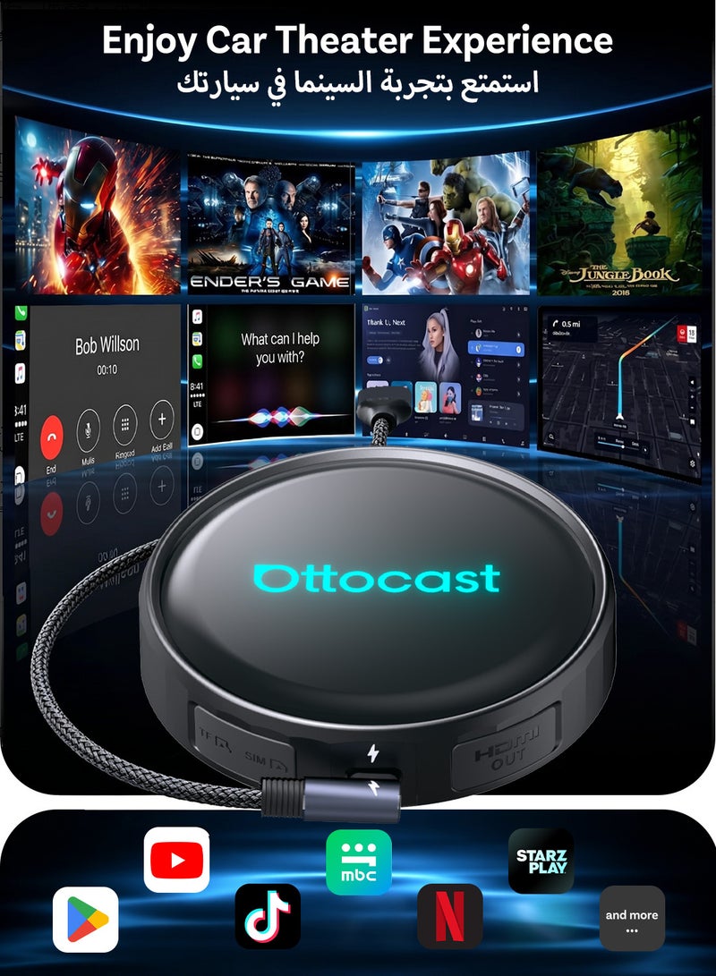 OTTOCAST P3 Pro AI Box YouTube, Netflix, Tiktok, Google Play, 8+128GB, Wireless CarPlay & Android Auto, AI Assistant, Cloud SIM, Split Screen, HDMI Output - Image 3