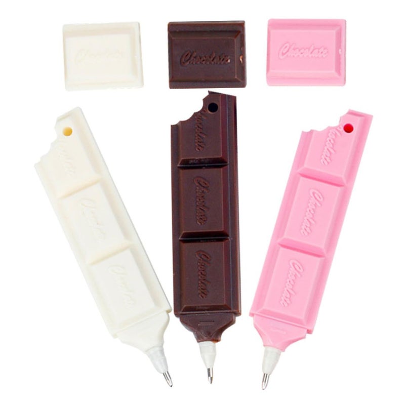 3 Pieces Chocolate Shaped Ballpoint Pens Creative Writing Supplies For School Office Home Gift Aesthetic Assorted White Coffee Pink Color Set - Image 2
