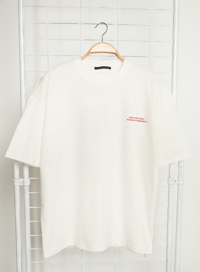 trendyol Ecru Oversize 100% Cotton Anime Printed T-Shirt - Image 3