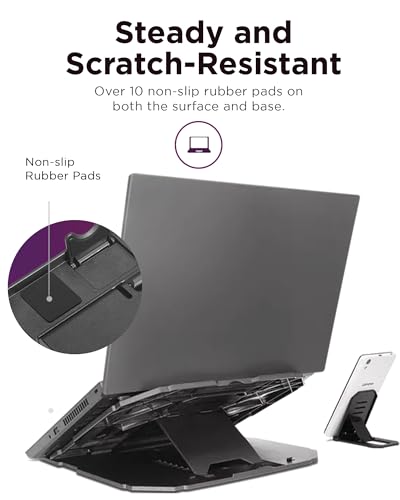 Lenovo 2-in-1 Laptop Stand - Adjustable, Portable, Foldable, Ergonomic, Non-Slip, Compatible with Laptops up to 15" and Cell Phones, Ideal for Travel - Image 4