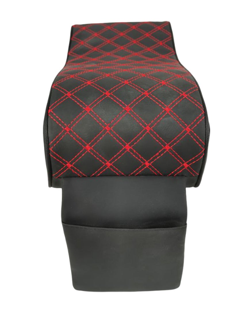 MOB Car Handrail Armrest Pad Black & Red – Memory Foam Cushion with PU Leather Cover, Non-Slip Straps, Waterproof, Durable, and Comfortable Center Console Armrest Support - Image 2