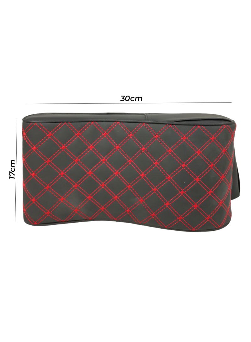 MOB Car Handrail Armrest Pad Black & Red – Memory Foam Cushion with PU Leather Cover, Non-Slip Straps, Waterproof, Durable, and Comfortable Center Console Armrest Support - Image 4