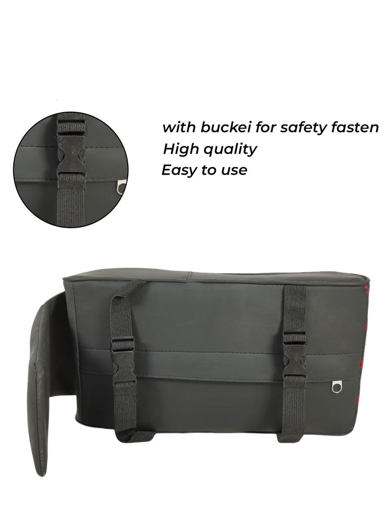 MOB Car Handrail Armrest Pad Black & Red – Memory Foam Cushion with PU Leather Cover, Non-Slip Straps, Waterproof, Durable, and Comfortable Center Console Armrest Support - Image 5