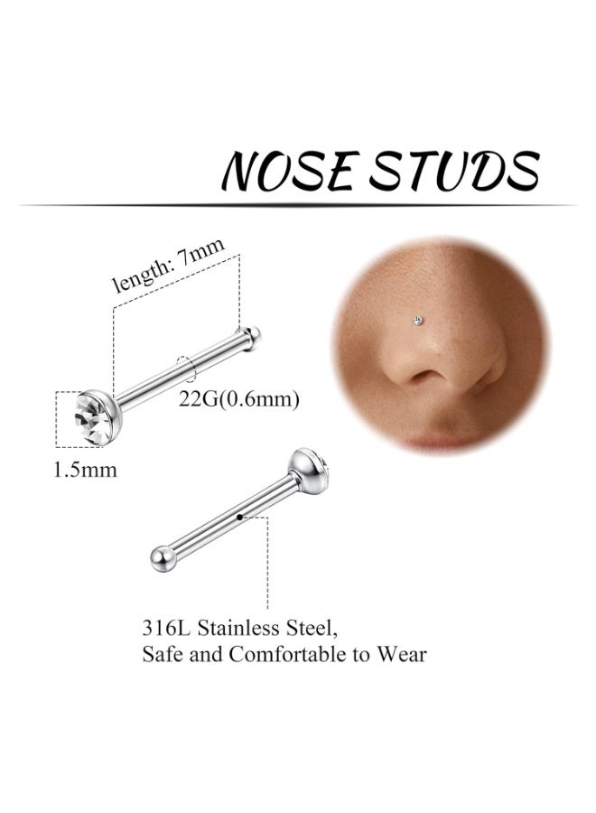 Julia Store Hypoallergenic Stainless Steel Nose Studs for Women Men Sparkly CZ Small Nose Studs Rings Piercing Body Jewelry - Image 3